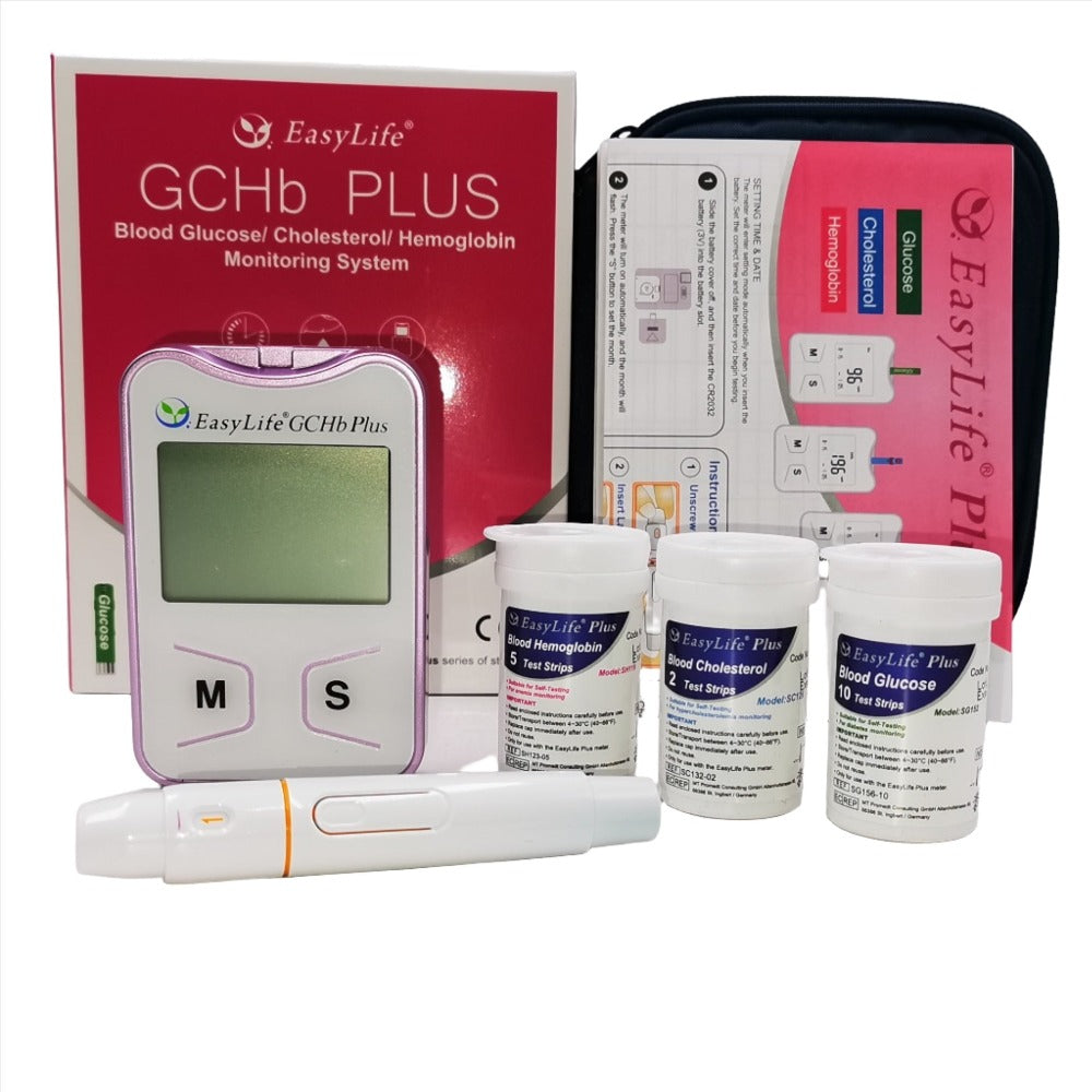 Easylife Plus Cholesterol Meter Glucose Meter Haemoglobin Meter 3 in 1 starter pack