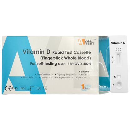 Vitamin D rapid test cassette packaging on a white background